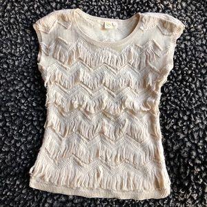 Anthropologie cream fringe sweater top medium